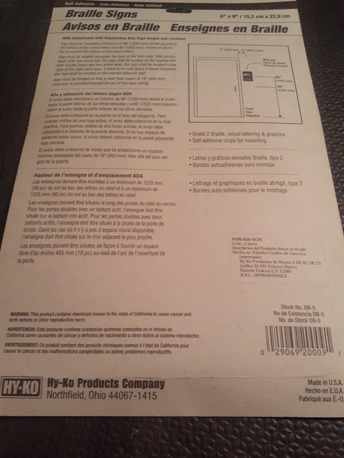 (2) HY-KO PRODUCTS DB-5 Unisex Restroom Ada Approved Braille 6&Prime; x 9&Prime; Sign