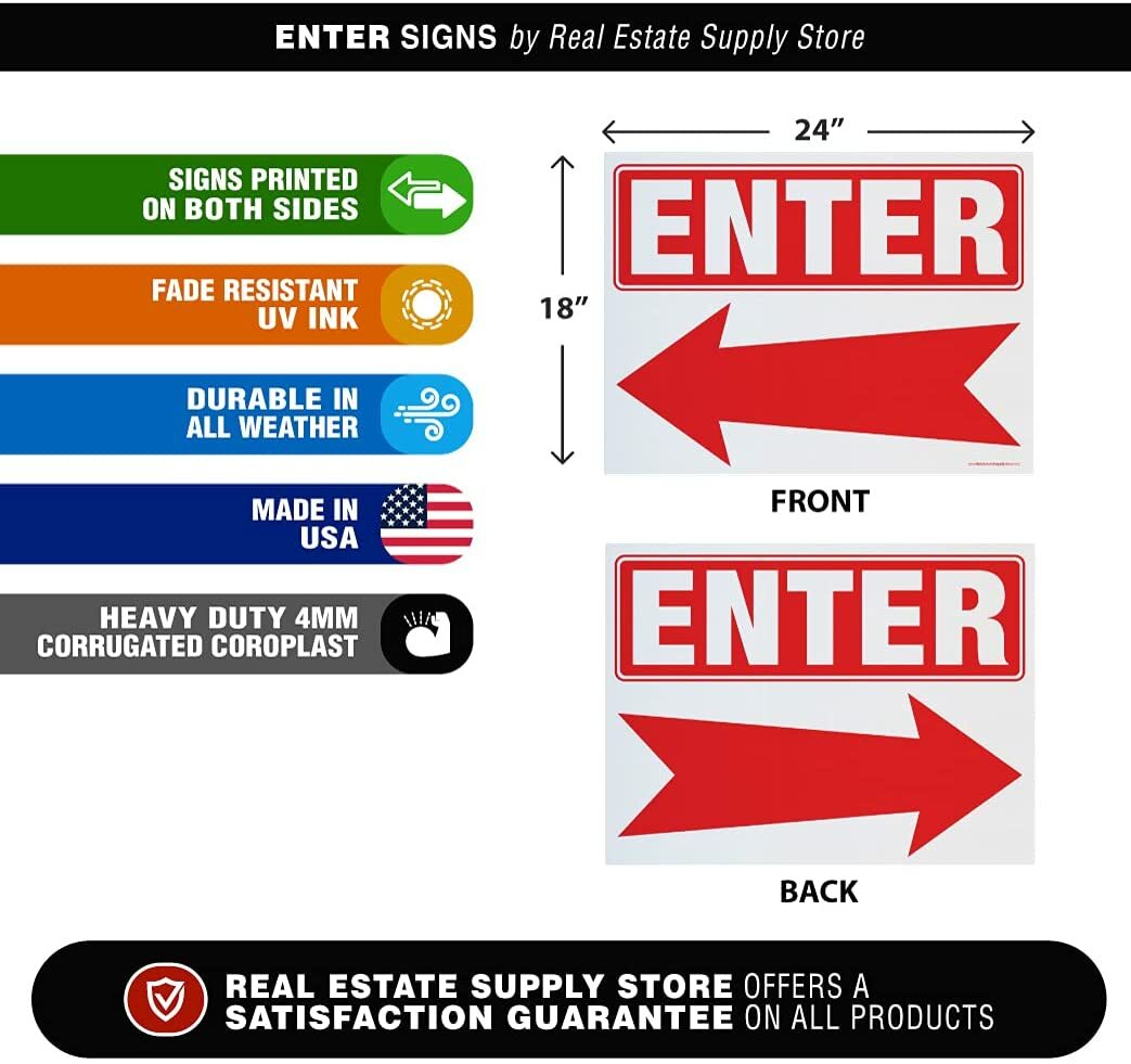 Large Double Sided Enter Arrow Yard Sign Complete Kit w/Stake(s)(1,2,3 or 5pk)