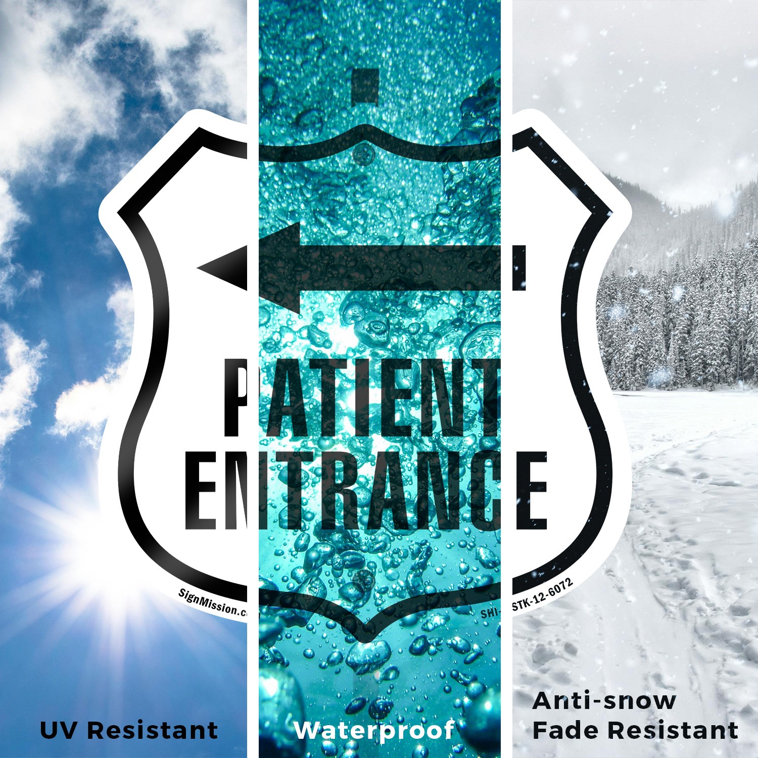 Patient Entrance Left Shield Shaped Sign With Stake Crafted in the USA