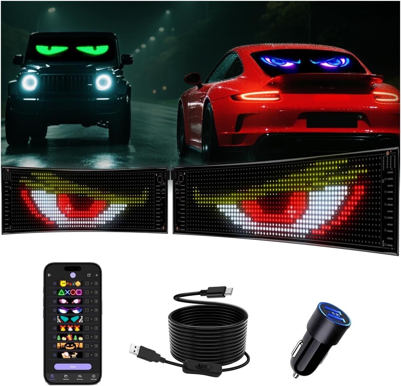 Dual Synchronizing LED Car Signs – 15x4in Flexible Display for All Vehicles