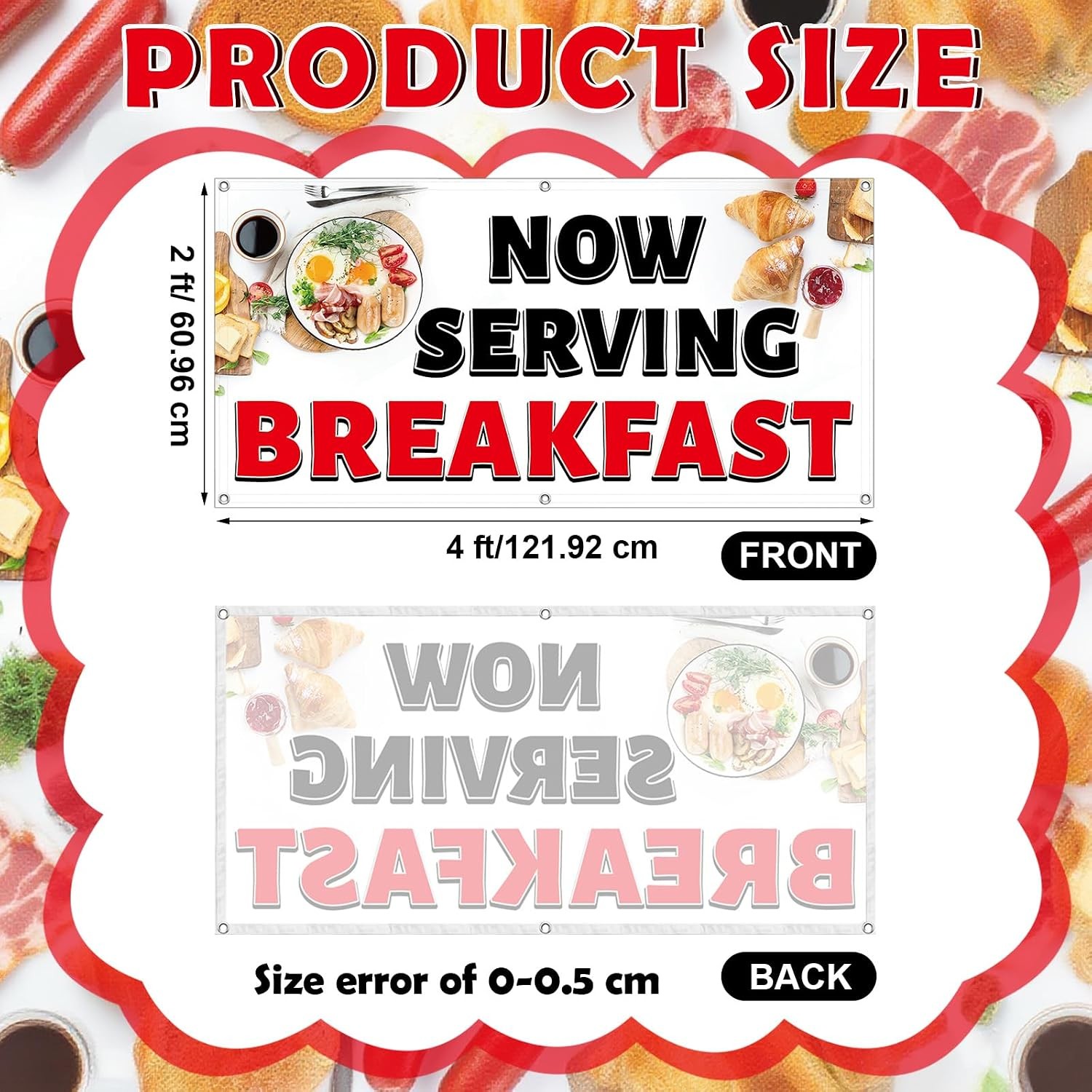 2×4 Feet Polyester Fabric Breakfast Banner Sign With Grommets Polyester Material