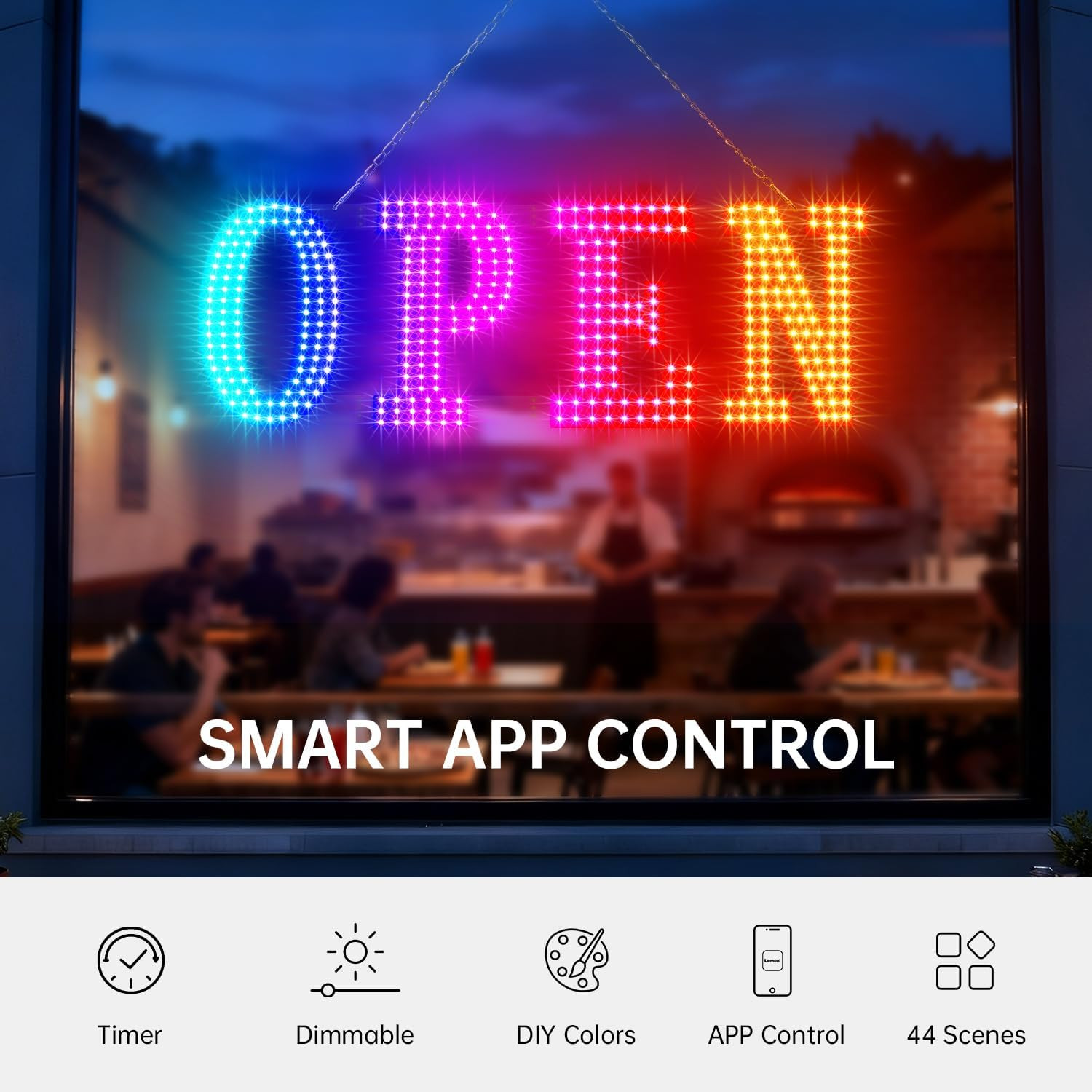 Large LED Open Sign with Remote & App Control for Stores & Cafes