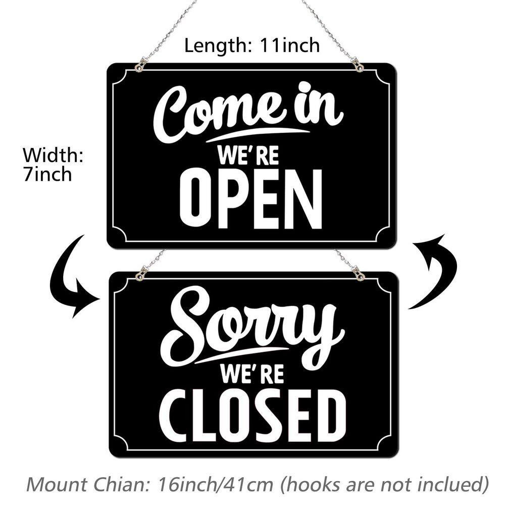 Black Double-Sided Open Closed Sign with Business Hours Set for Store Restaurant