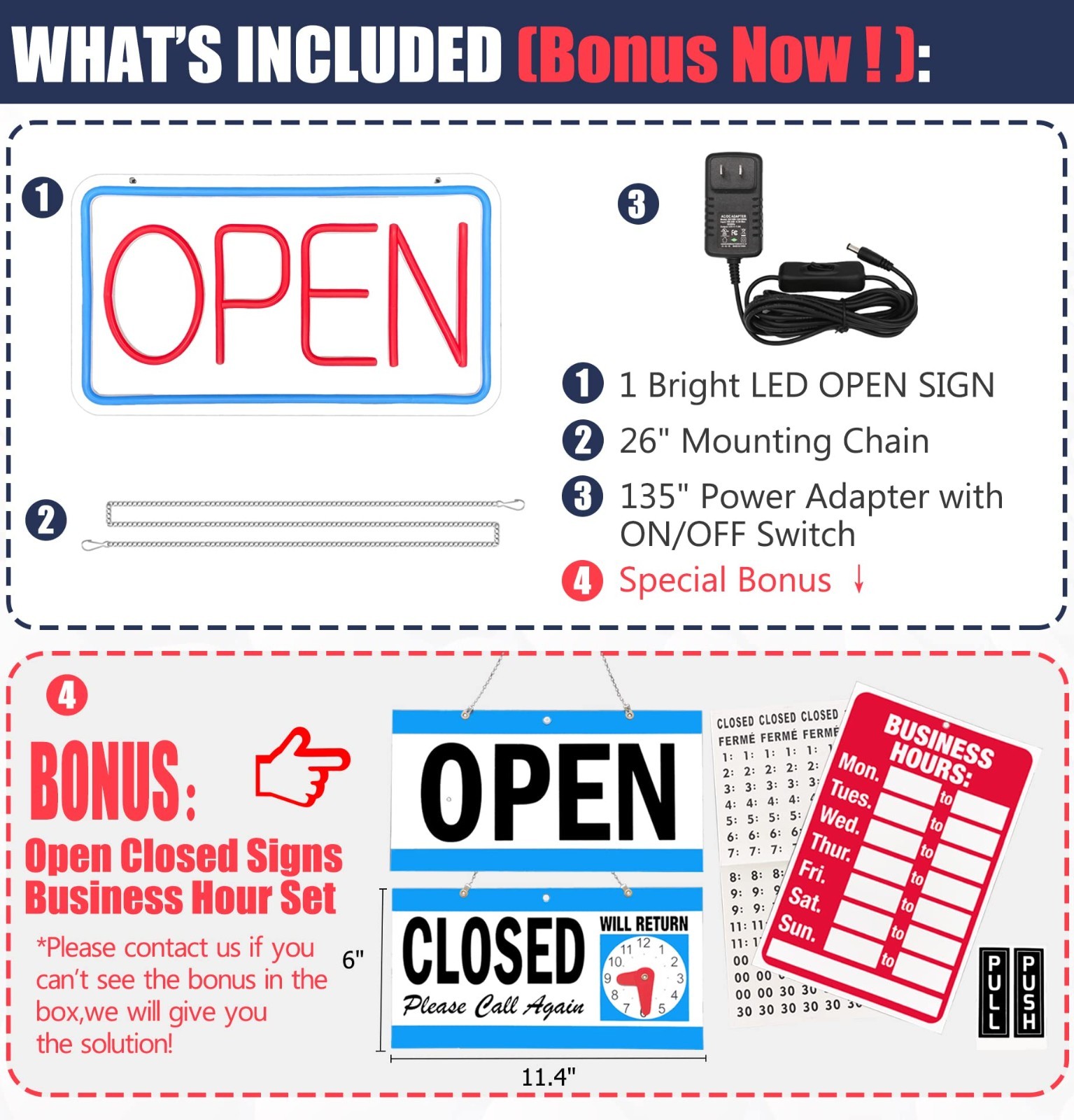 Neon Open Sign LED for Business – 16.5&Prime;x9&Prime; with Open/Closed Hours, Light for Sto