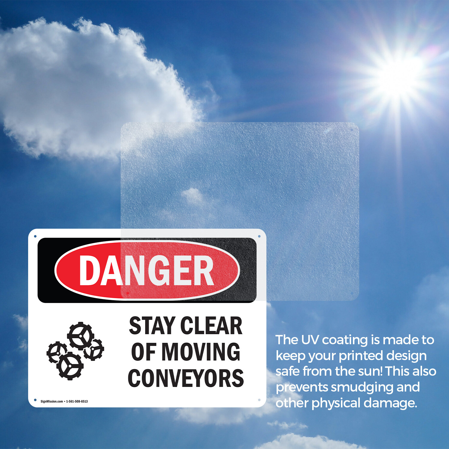 (2 Pack) Stay Clear Of Moving Conveyors OSHA Danger Sign Decal Metal Plastic