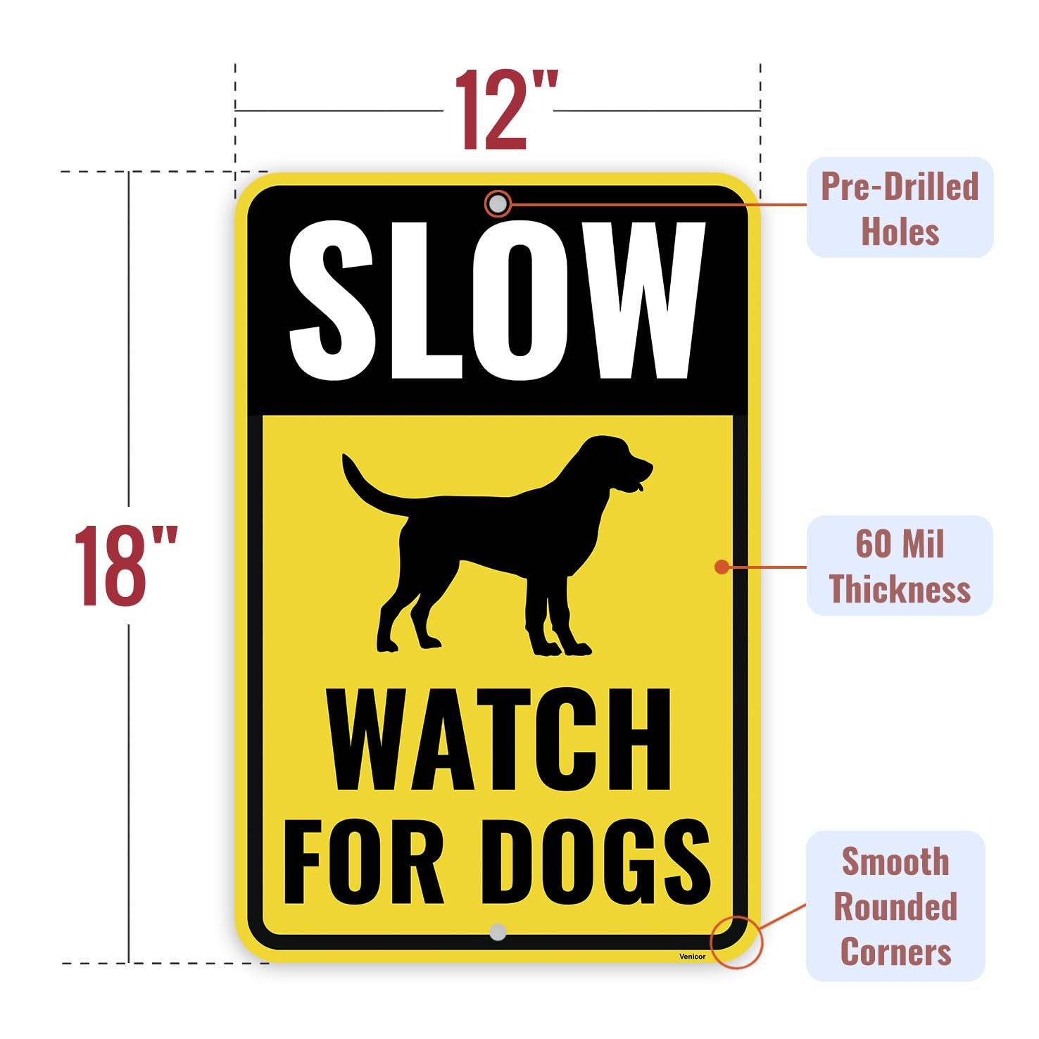 2PC Slow Watch for Dogs Sign, 18 x 12 Inches – Aluminum – Caution Slow Down D…