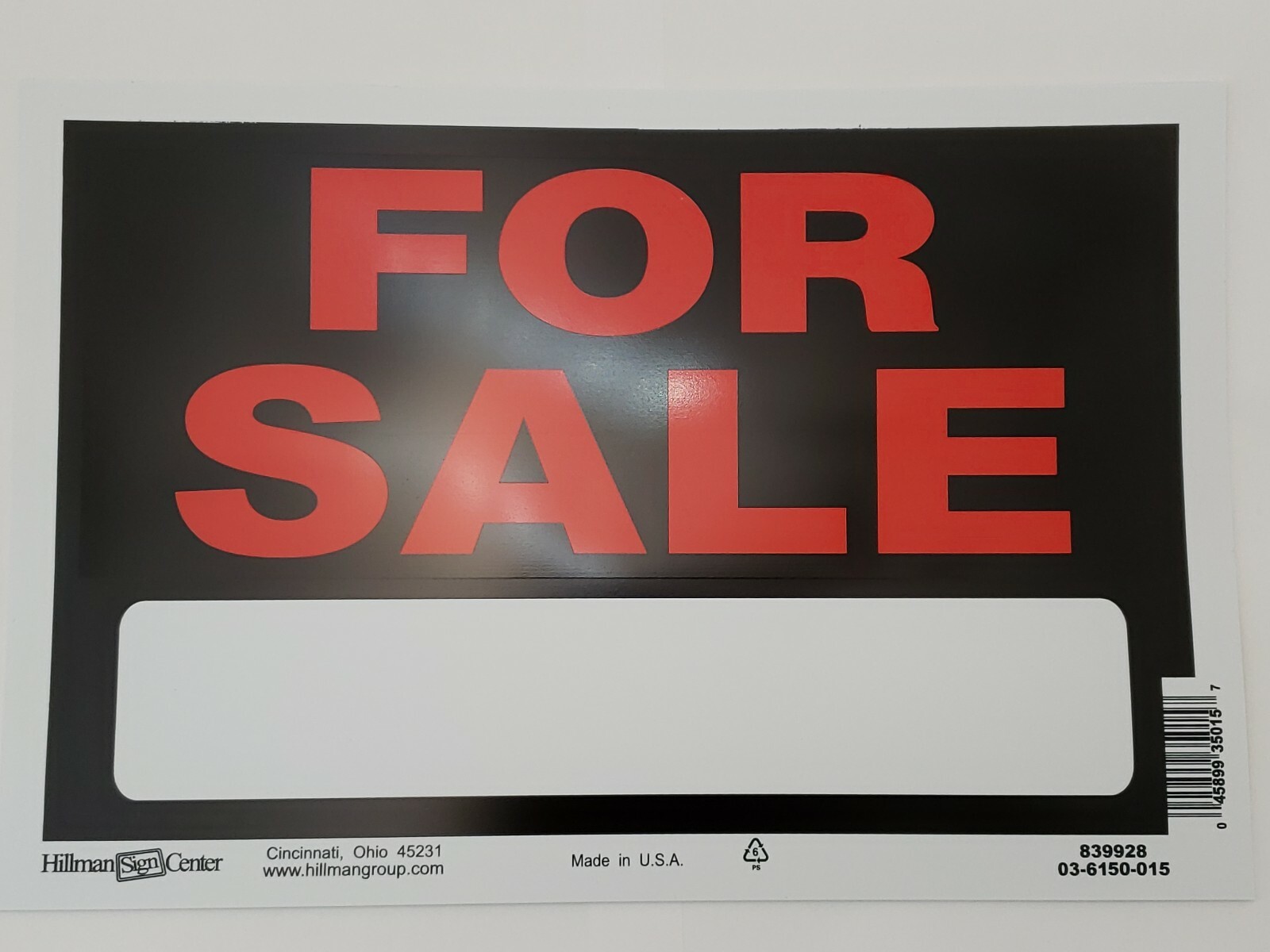 6 « For Sale » Signs w/Space for Info/Fill-In 8&Prime; x 12&Prime; Hillman 839928