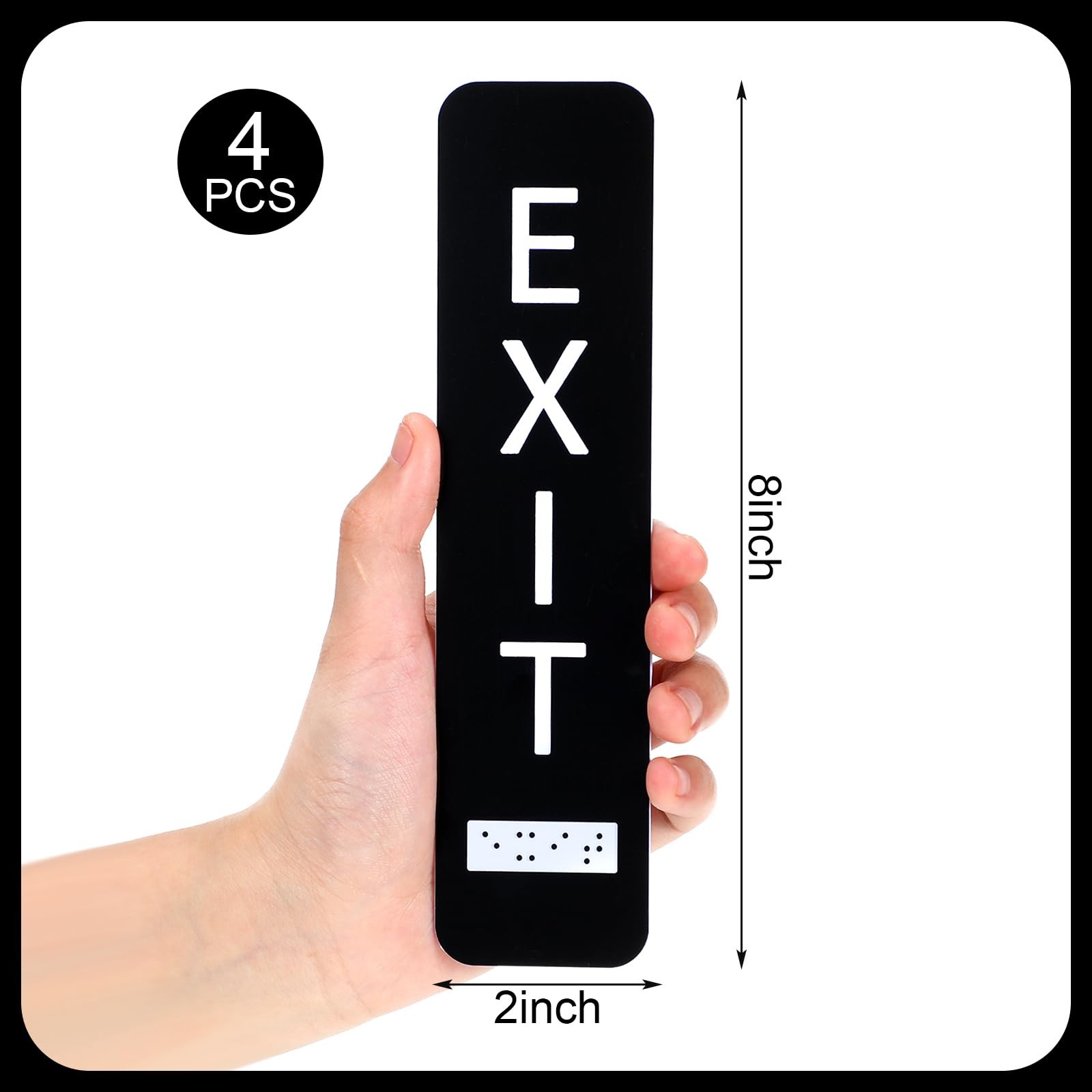 Tandefio 4 Pcs Vertical Exit Sign with Braille 8 x 2 Inch Exit Signs for Busi…