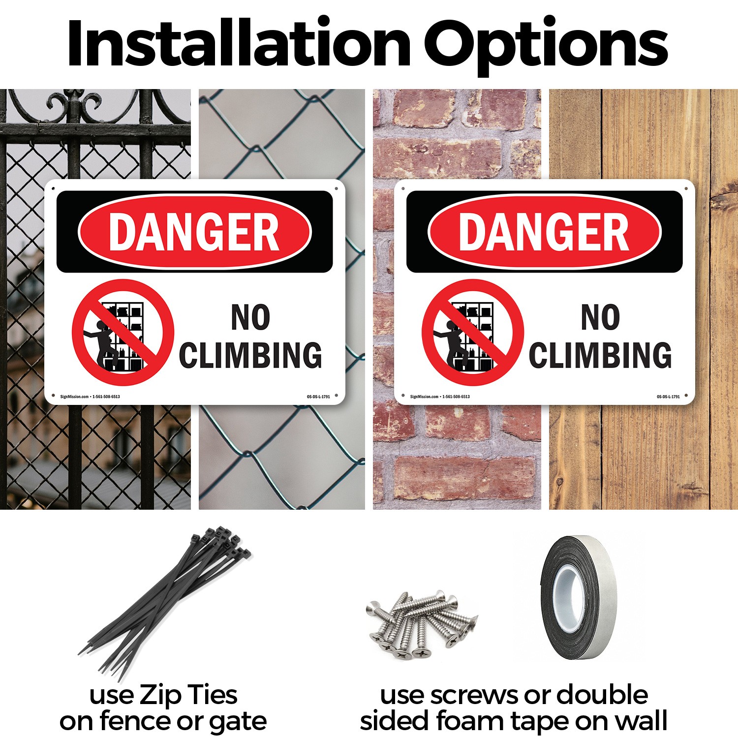No Climbing OSHA Danger Sign Metal, Plastic, Or Decal – 5 or 10 Pack