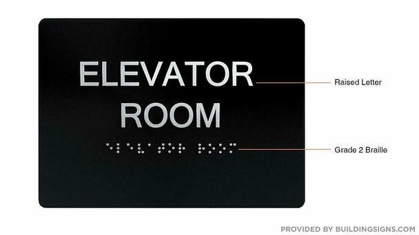 Elevator Room Sign With Braille and Raised Letters Black (Aluminum, Size 5×7)