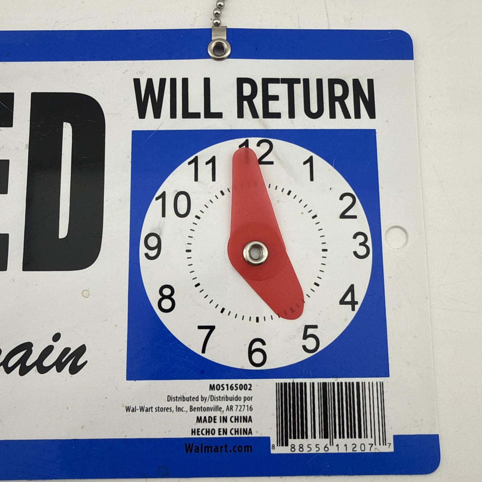 Cosco Open Closed Will Return Sign 11.5 x 6 Hanging Chain
