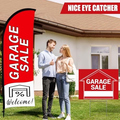 Garage Sale Signs Set with Flag & Poles, 3 Double-Sided Directional Arrows, 150