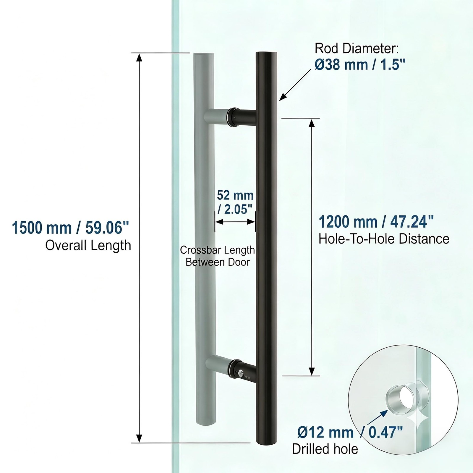 TOGU TG-6012 60-Inch Double-Sided Push Pull Door Handle, Matte Black SUS304 S…