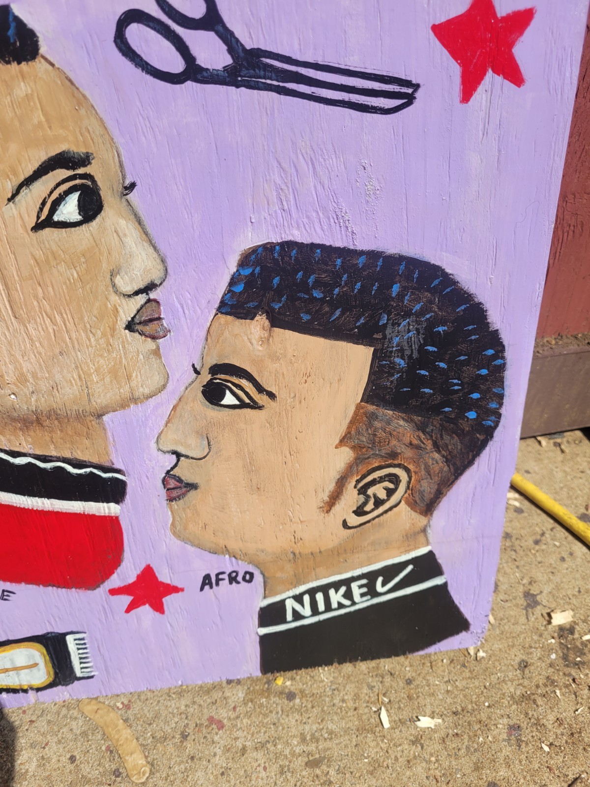 Barber Shop African Haircut Sign Advertising Painting On Wood Display Big 24×21