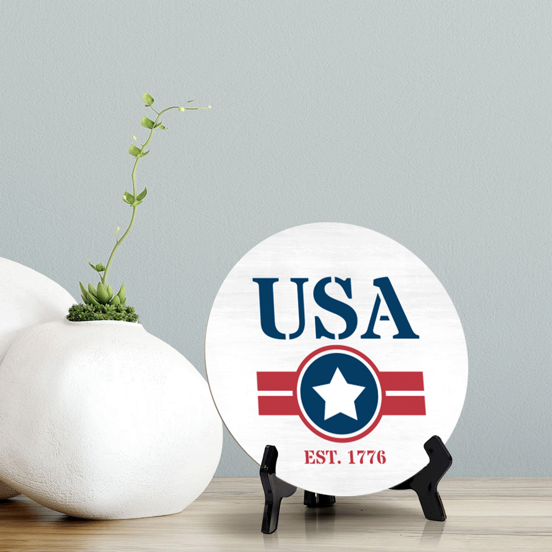 USA est. 1776 (5 x 5“) Circle Table Sign with Acrylic Stand