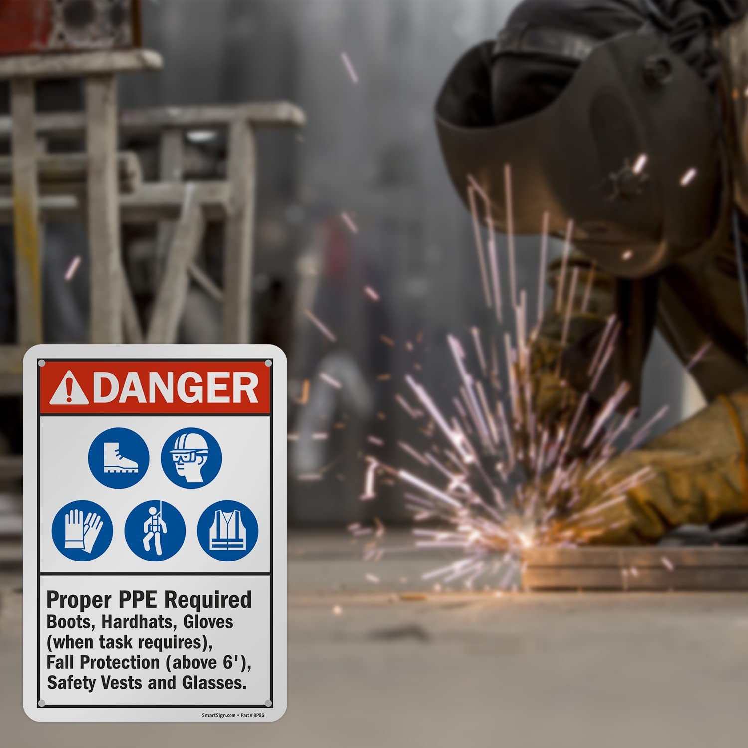 1 PCS 7×10 Inch Danger Proper PPE Required Sign Aluminum Industrial Safety