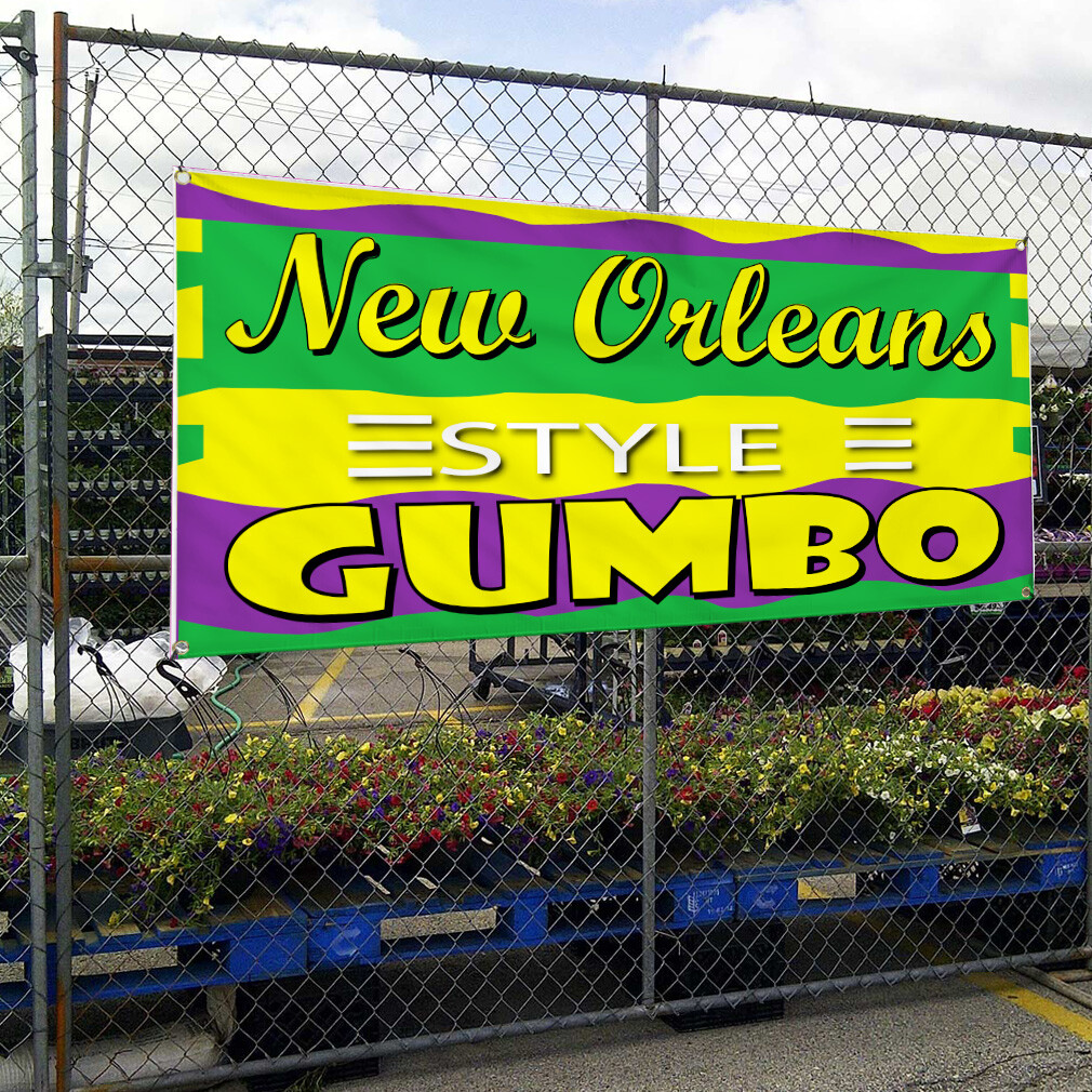 Vinyl Banner Multiple Sizes New Orleans Style Gumbo Restaurant Cafe Outdoor