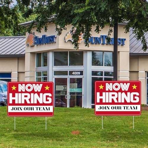 3 Pcs Now Hiring Sign with Stake – 12×16&Prime; Double-Sided Plastic Help Wanted Signs