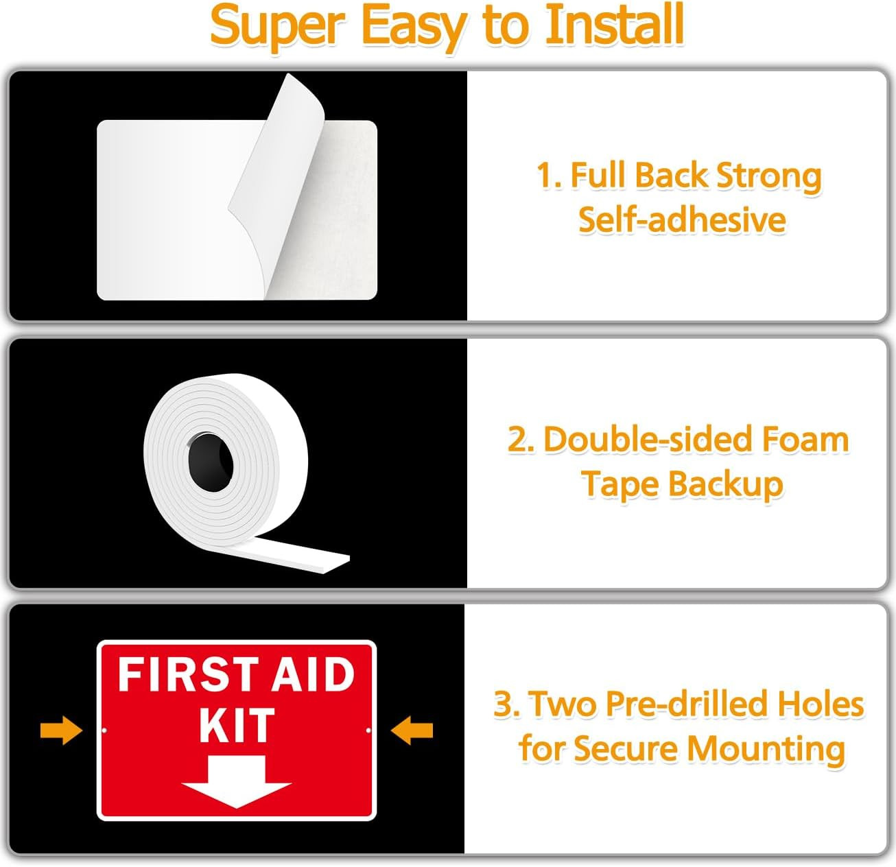 , (2 Pack) Self Adhesive First Aid Kit Sign for Wall, Aluminum Metal Signs with