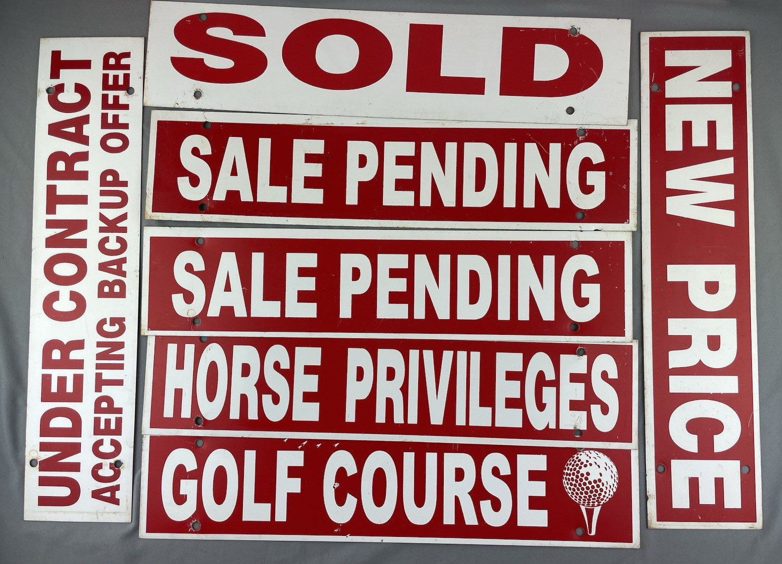 Lot of 13 Metal Real Estate Hanging Signs 4&Prime; x 18&Prime; Golf Course Horse Privileges