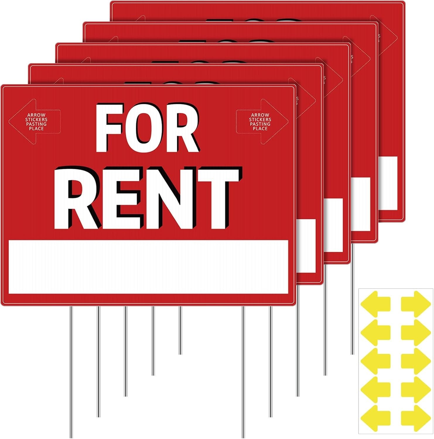 5 Pack 12 x 16 Inch for Rent Sign with Stand Double Sided Yard Sign Stands Co…