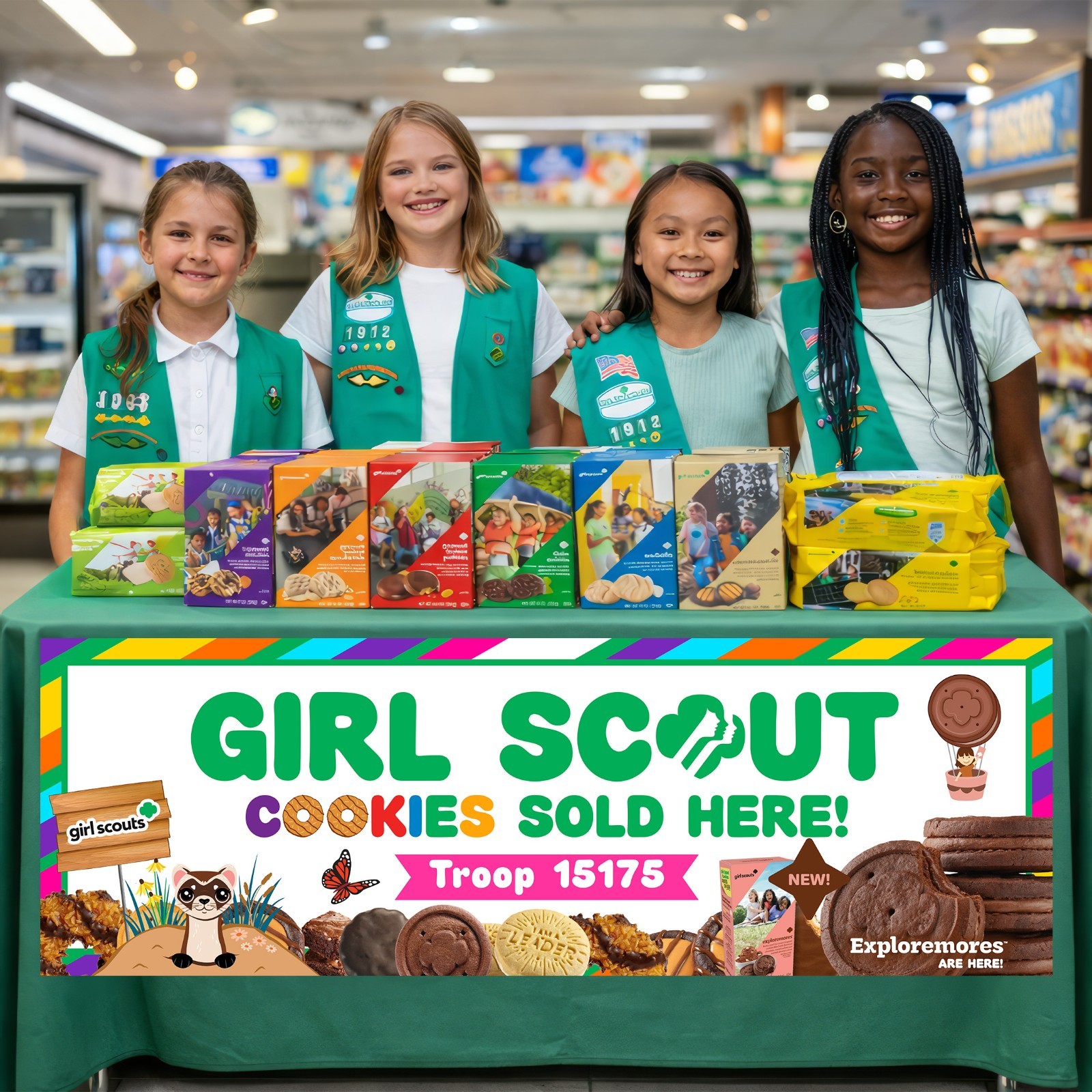 Custom Girl Scout Cookies Banner – Personalized Troop Number Sign Exploremores