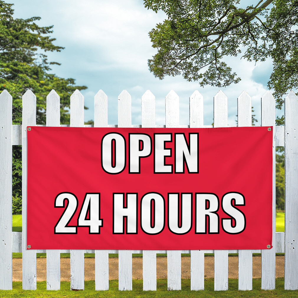 Vinyl Banner Multiple Sizes Open 24 Hours Outdoor Advertising Printing E Outdoor