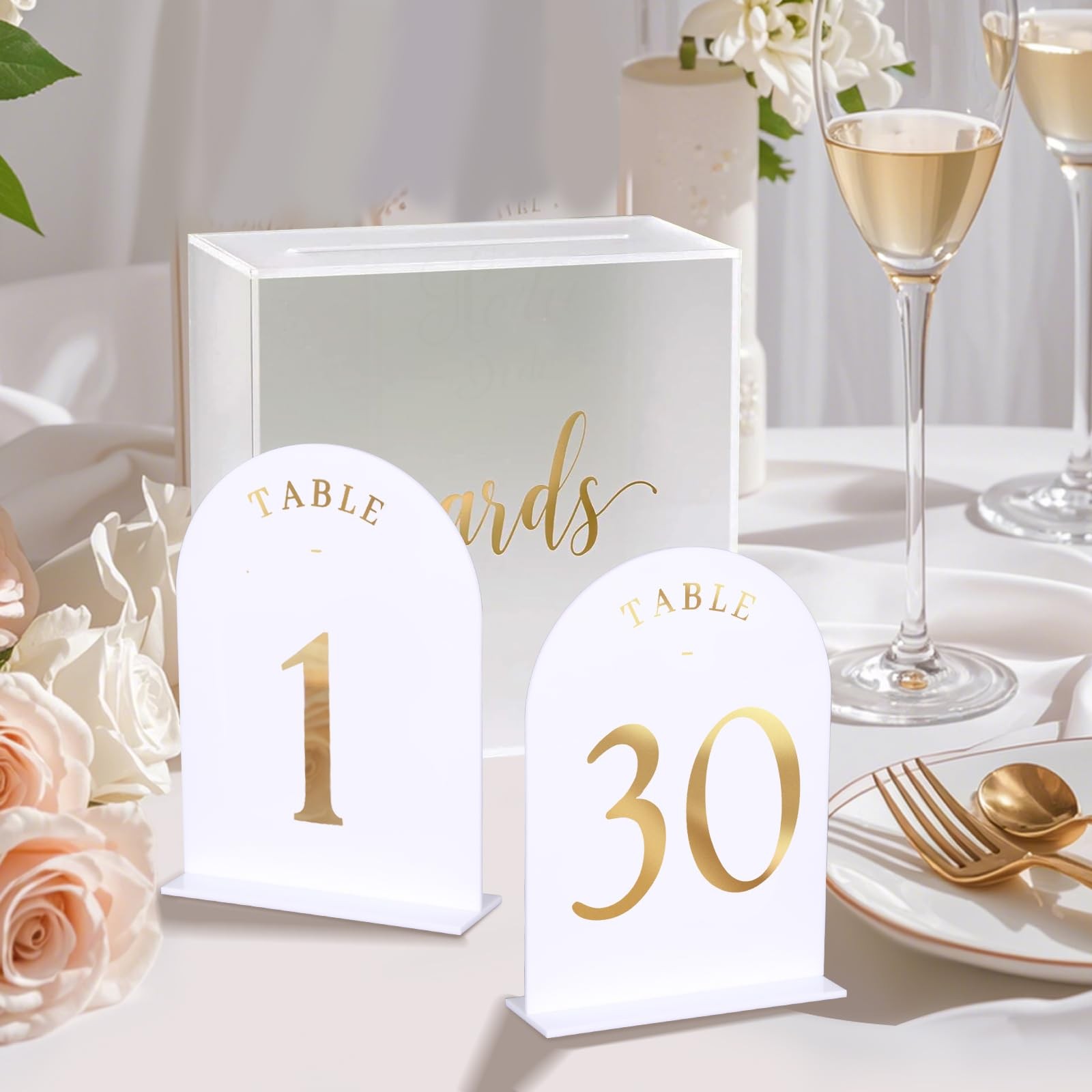 White Acrylic Wedding Table Number 110 DoubleSided Gold Foil 5×7 Inch