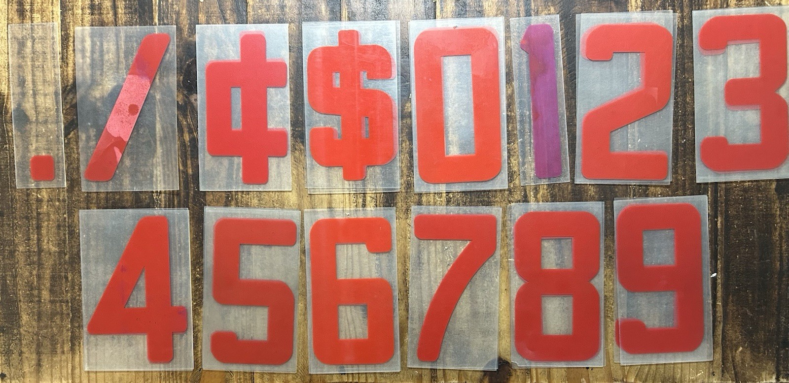 Lot of 25 Vintage Marquee Billboard Sign 9&Prime; Panels w/ 8&Prime; Red Numbers & Symbols
