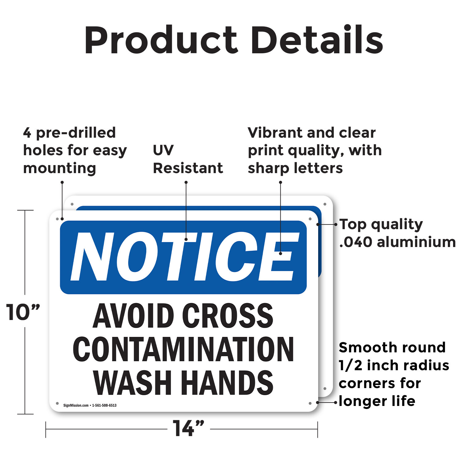 (2 Pack) Avoid Cross Contamination Wash Hands OSHA Notice Sign Decal Metal