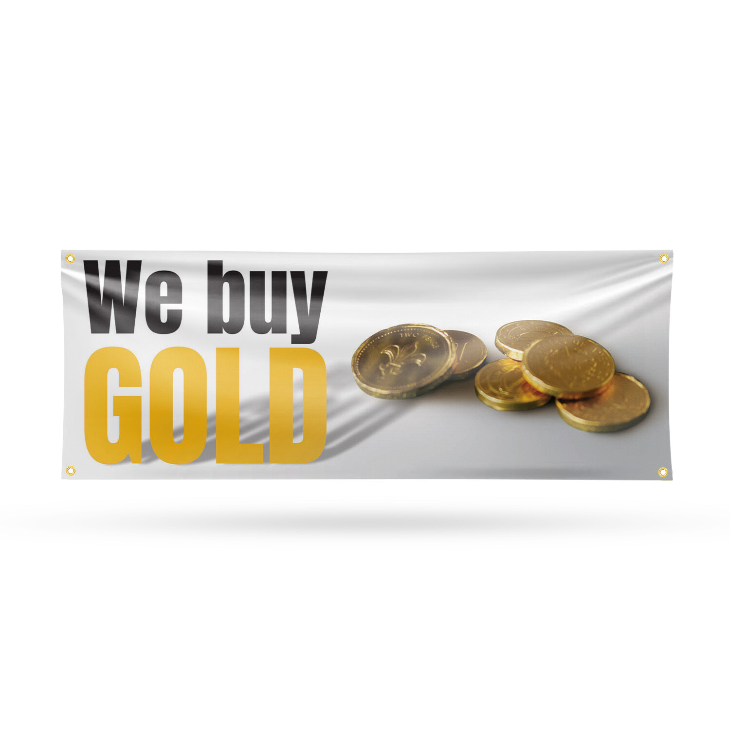 We Buy Gold 13 oz Vinyl Banner Sign with Metal Grommets Heavy-Duty Single-Sided