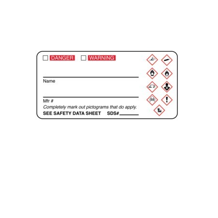 NEVS GHS-0008 GHS Label – Danger Warning Self-Laminating 1-7/16&Prime; x 3&Prime;