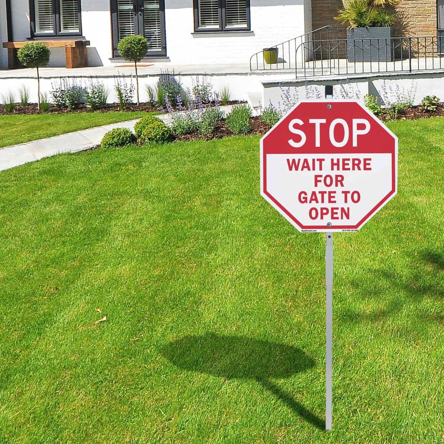 Stop Wait Here for Gate to Open Octagon Sign With Stake Weather Resistant
