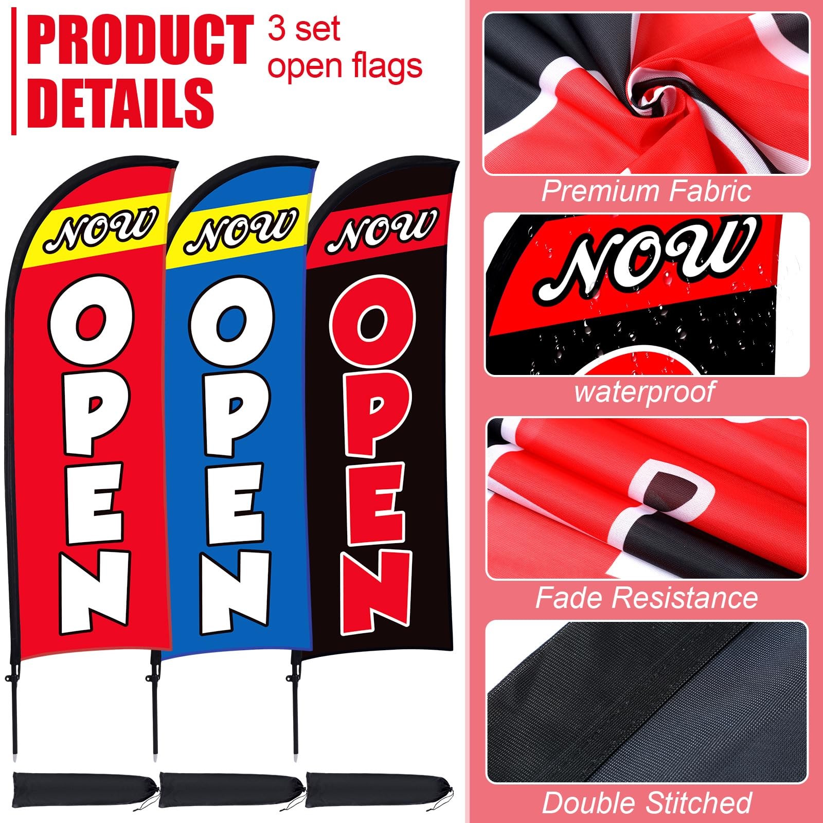 Buryeah 3 Sets Now Open Feather Flag Pole Kit 7 ft for Business Advertising O…
