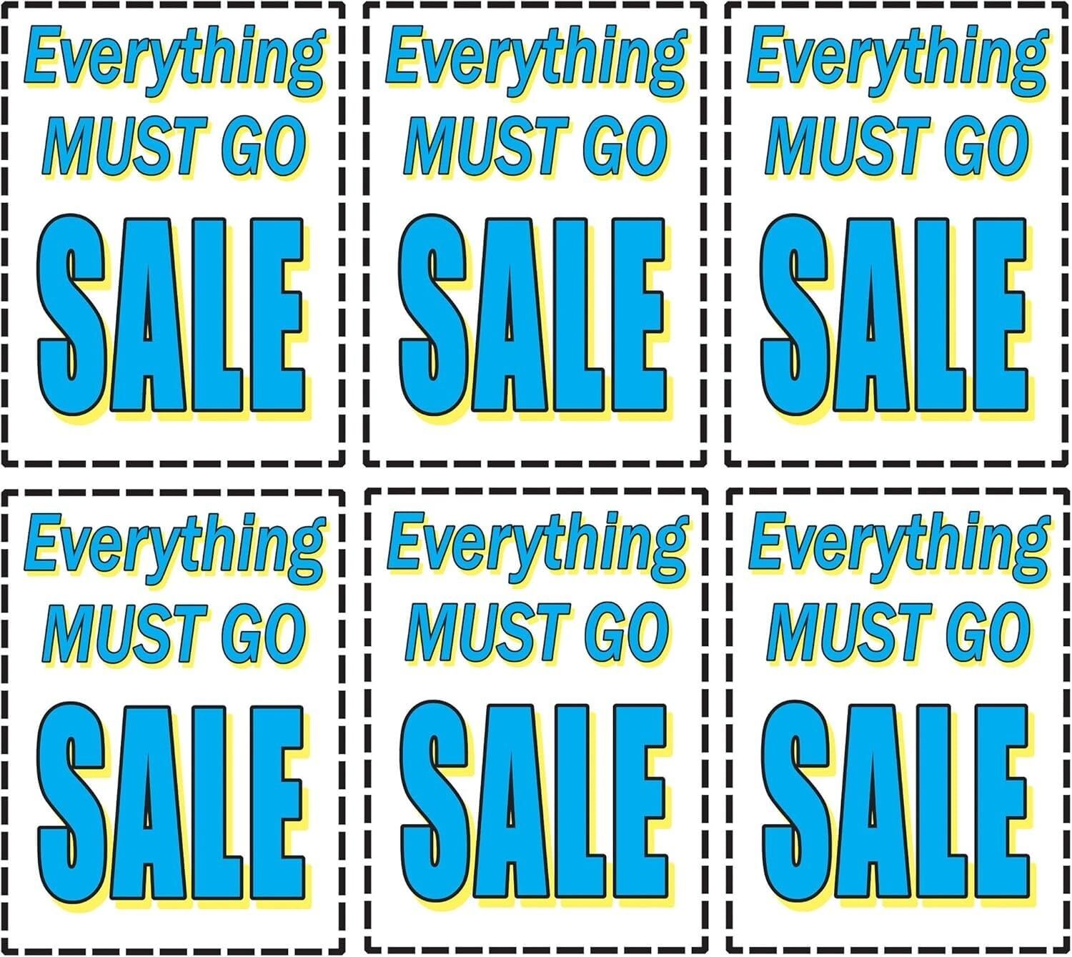 Everything Must Go Sale Retail Window Paper Signs | Pack of 6 | 18&Prime;w x 24&Prime;h