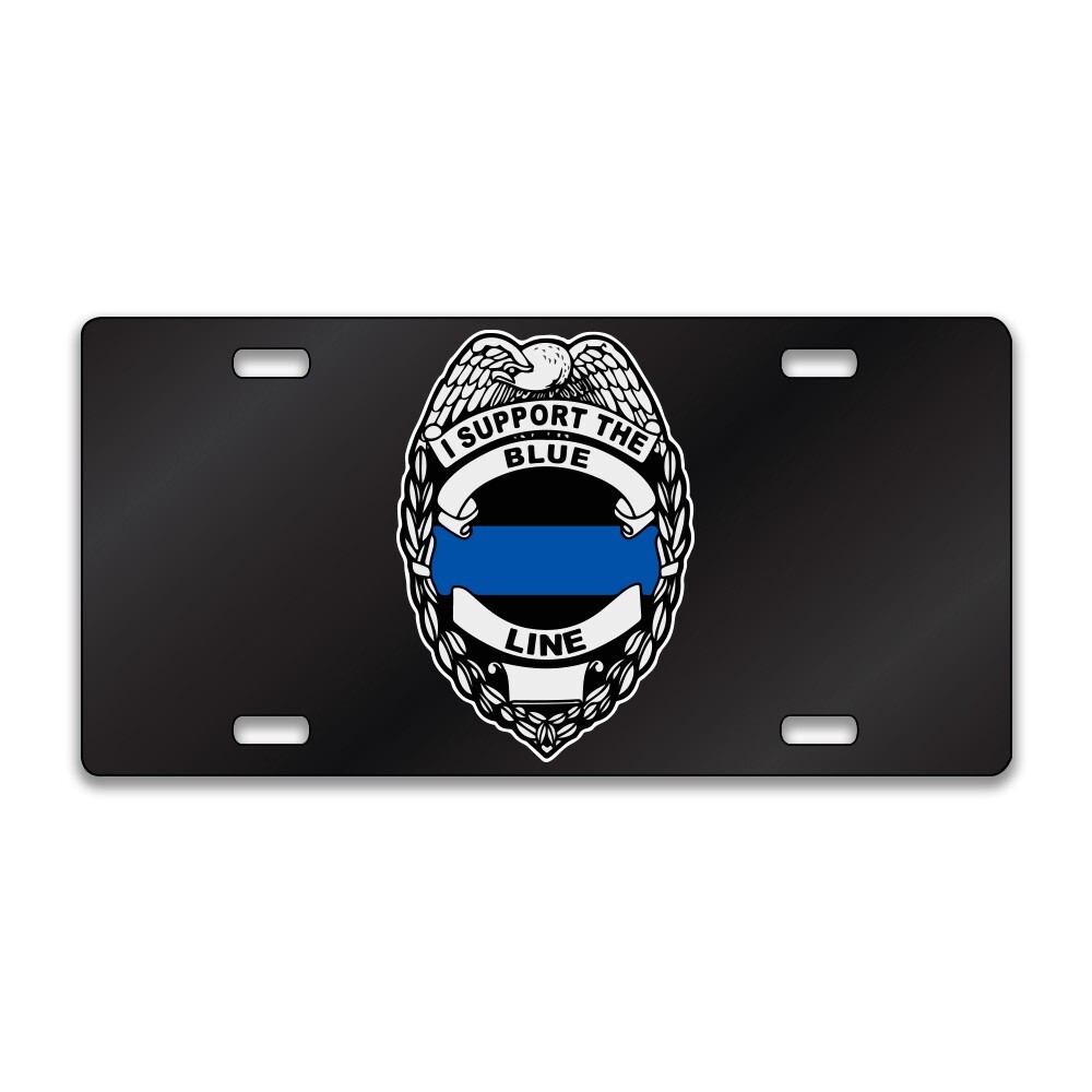 I SUPPORT BLUE LINE POLICE Chrome or Black Acrylic Standard License Plate LP0125