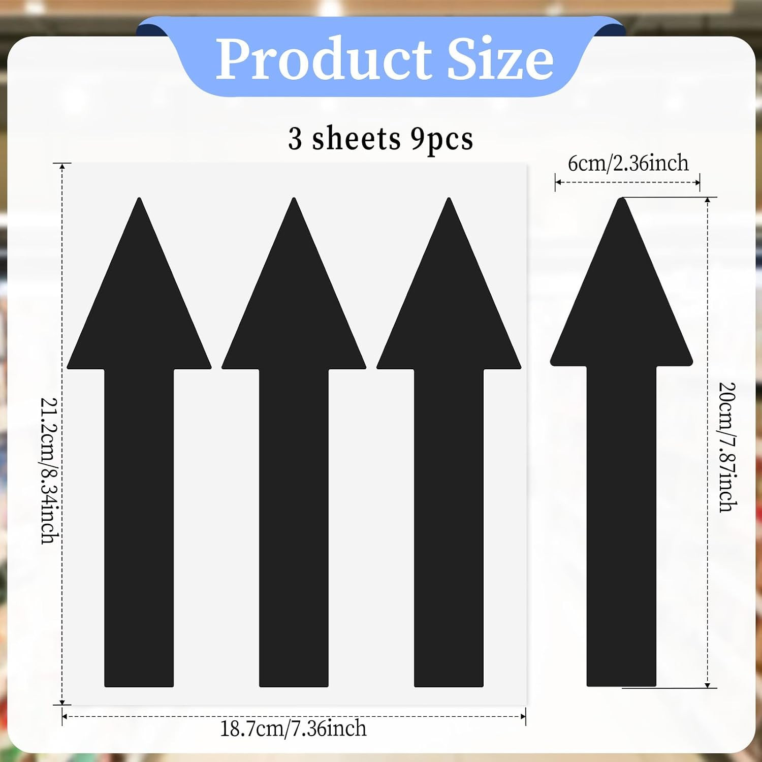 8&Prime;X2&Prime; Arrow Sticker, Black Arrows Sign, 9 Pack Floor Stickers, PVC Removable Sel