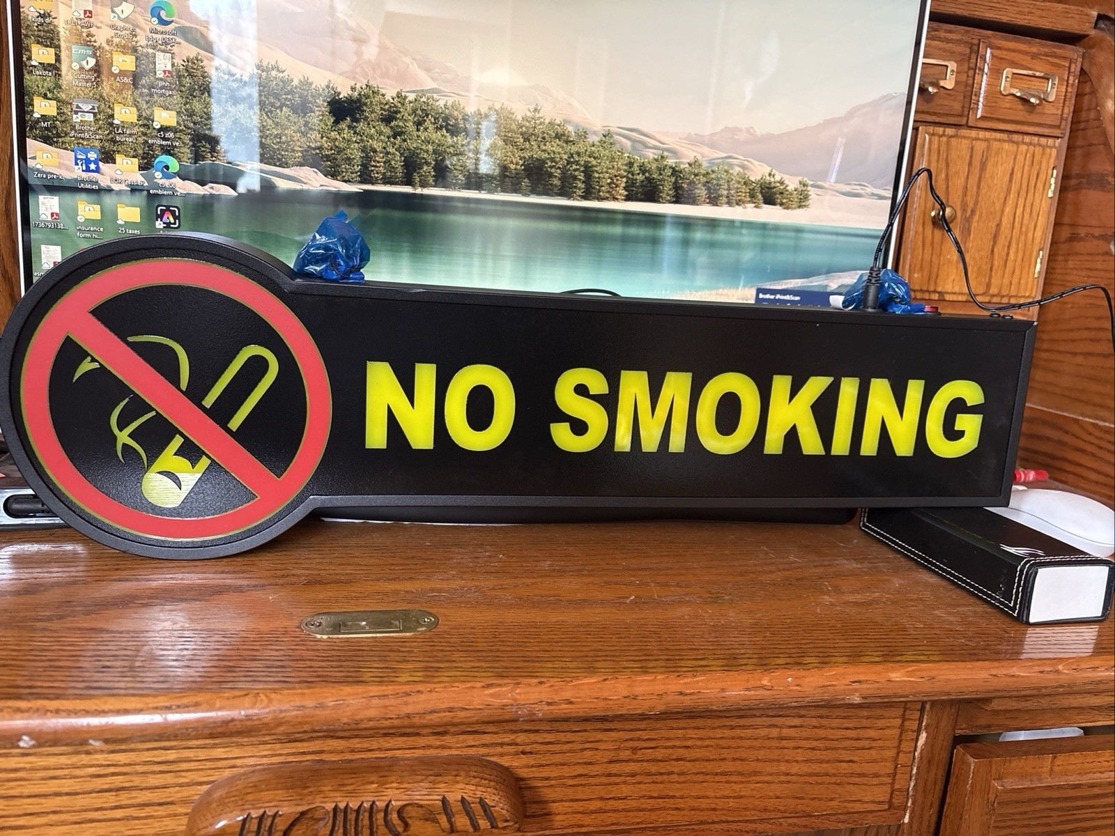 No Smoking Lighted Sign Neon Yellow And Red Business Sign