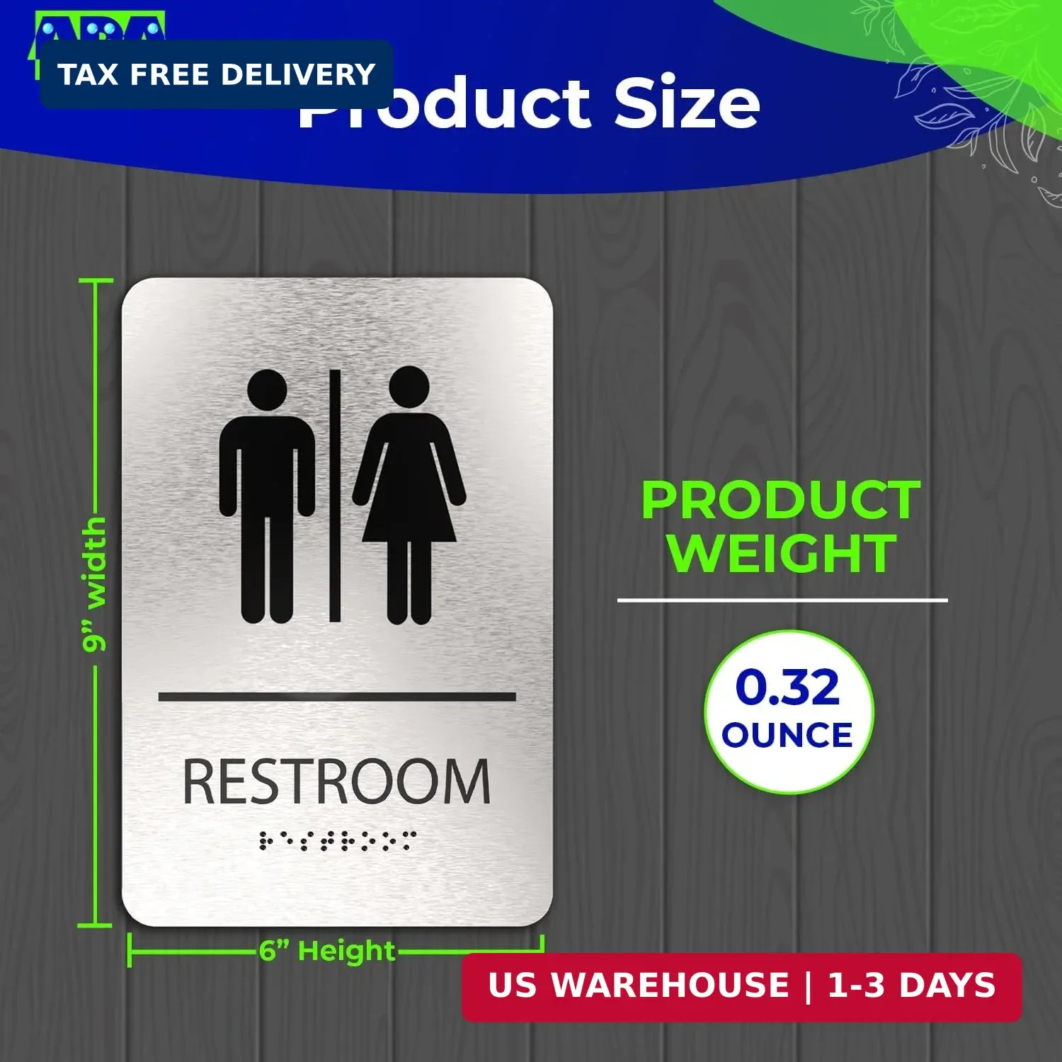 ADASigns Unisex Restroom Sign – 6&Prime; x 9&Prime; Durable Brushed Aluminum with Braille –