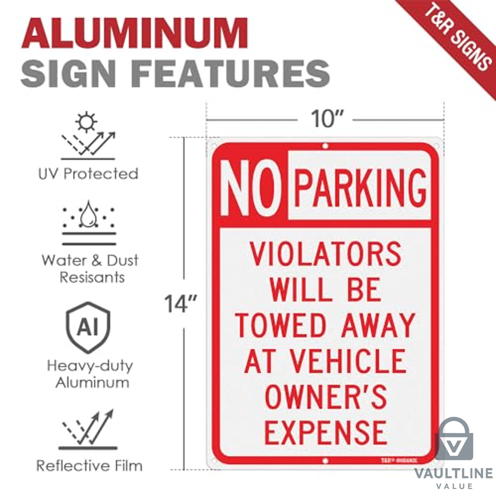 2 Pack No Parking Aluminum Signs 14 x 10 Inch Reflective Warning Labels