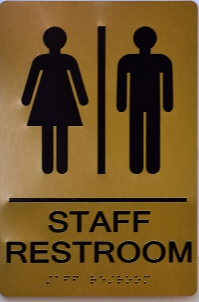 Staff Restroom Gold Sign With Braille and Raised Letters (Aluminum, Size 6X9)