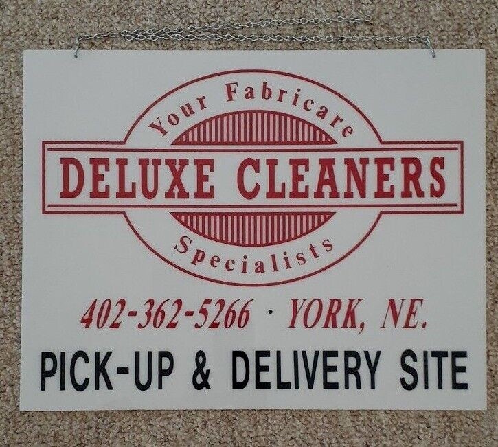 Vintage Original DELUXE CLEANERS York, Nebraska Plastic Sign