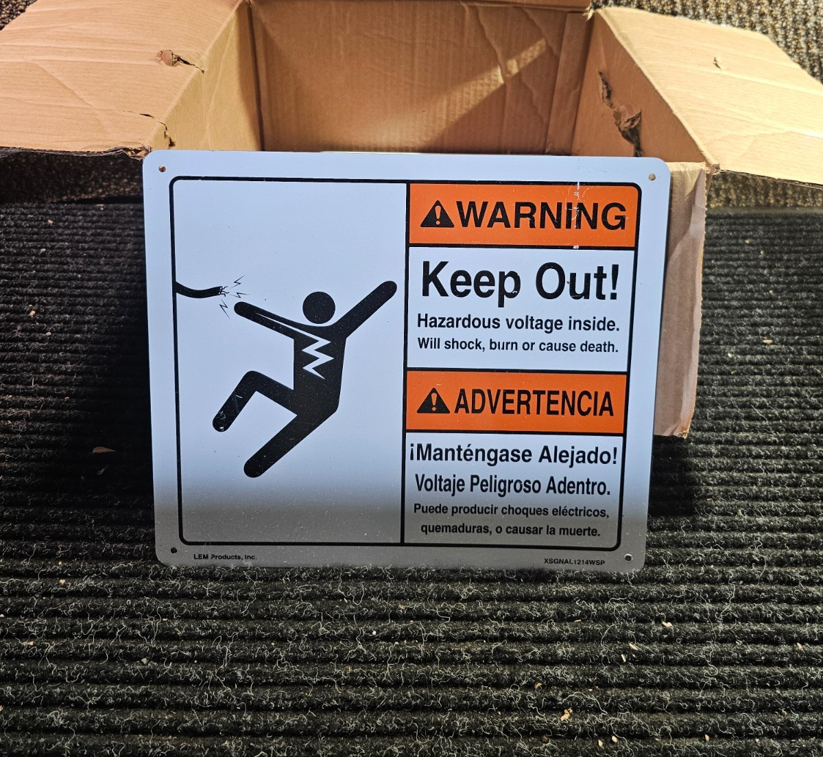 (QTY 4) LEM Products Inc. XSGNAL1214WSP 12&Prime; x 14&Prime; Warning Sign Bilingual Signage