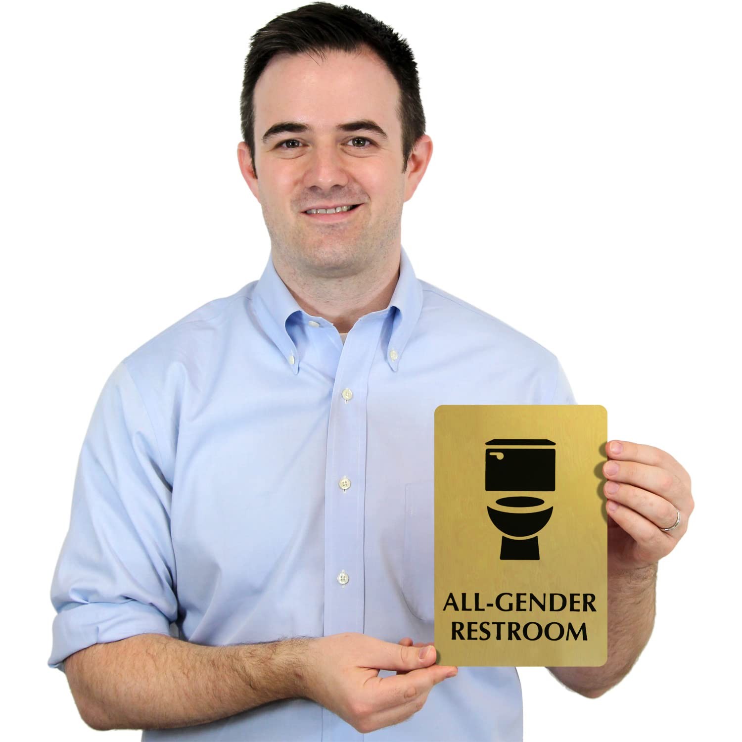6×9 Inch All Gender Restroom Sign Brass Metal Engraved Door Mount Gold Black