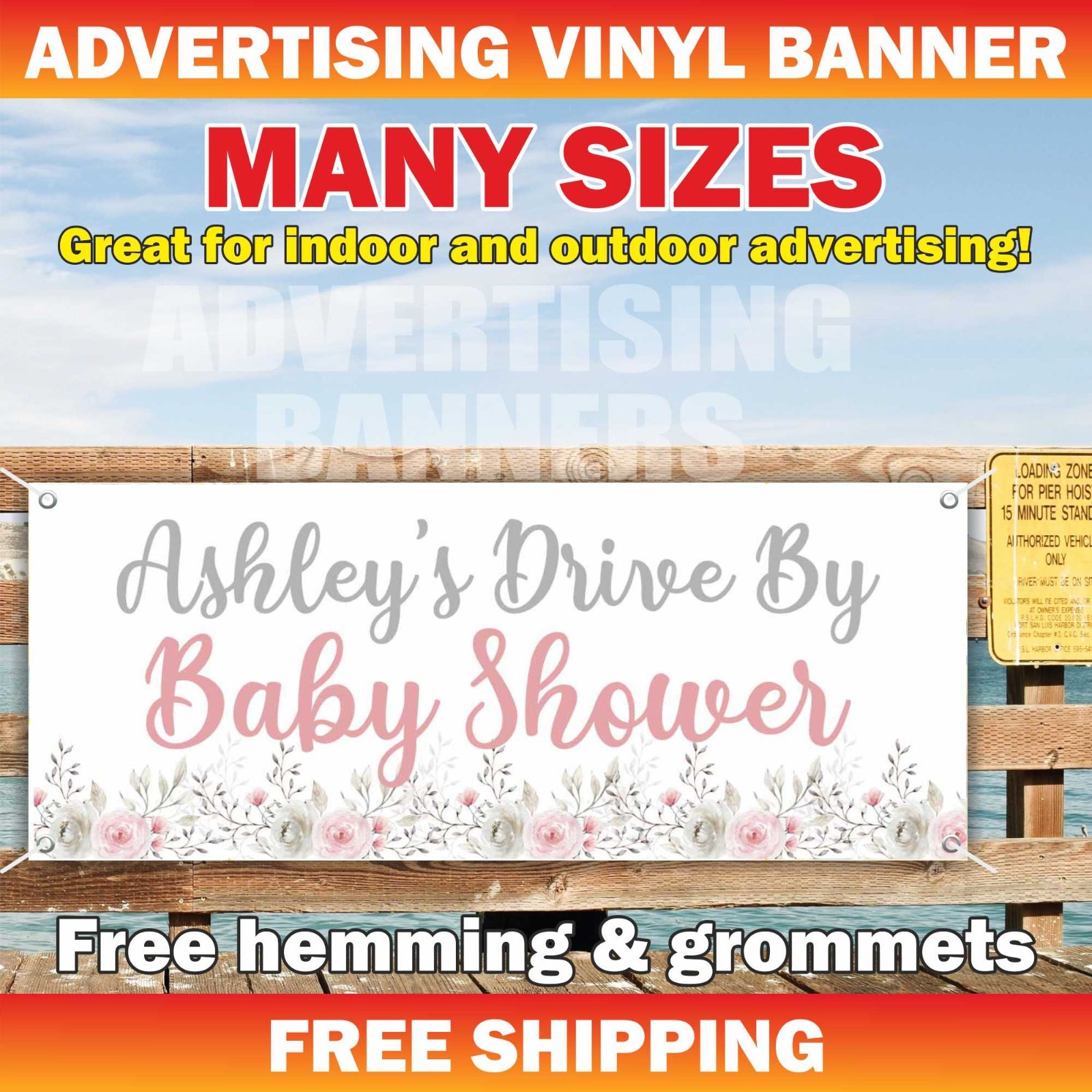 Baby Shower Celebrating Advertising Banner Vinyl Mesh Sign Custom Name Party
