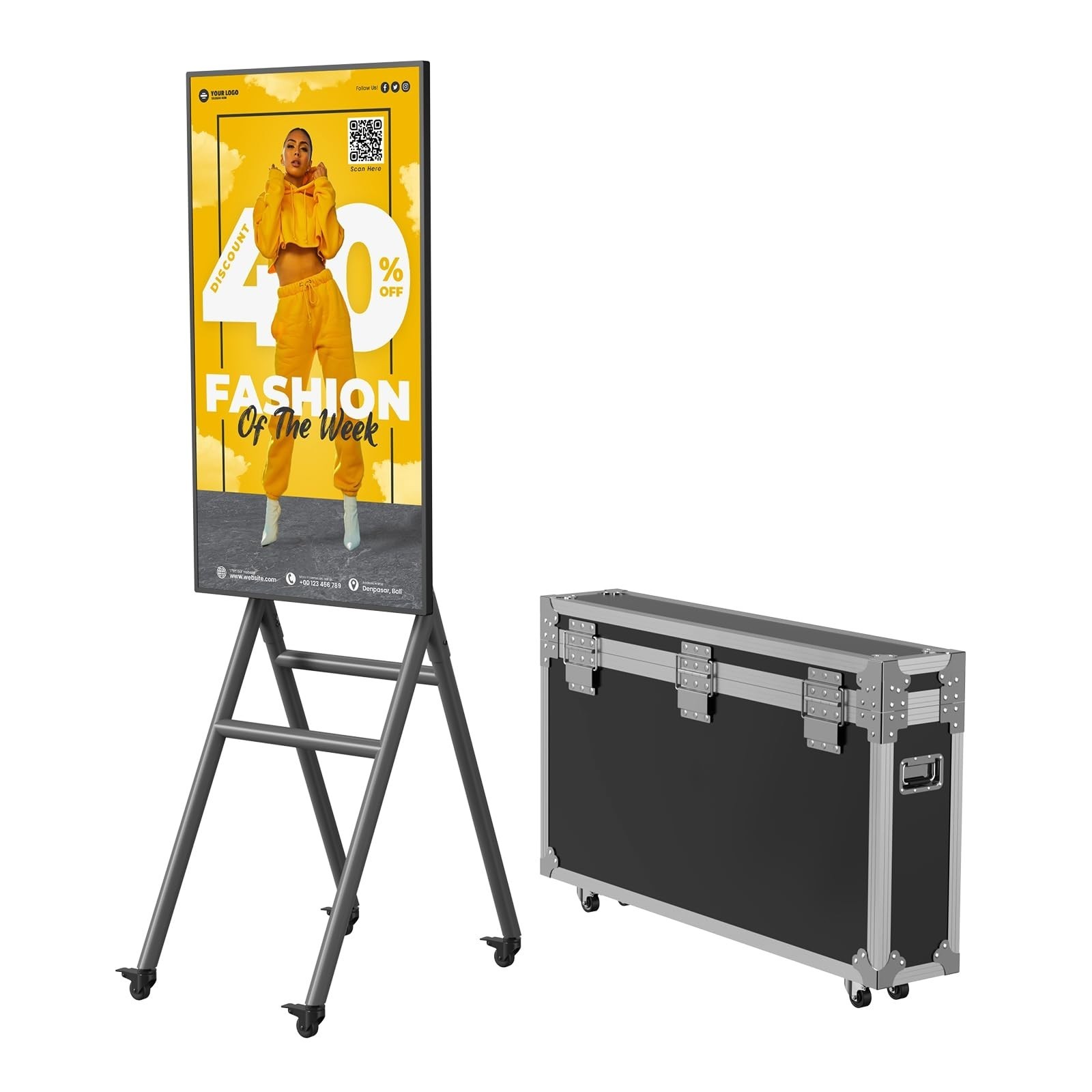 43 Inch Mobile Digital Signage Display Kiosk with Flight Case Portable Digital