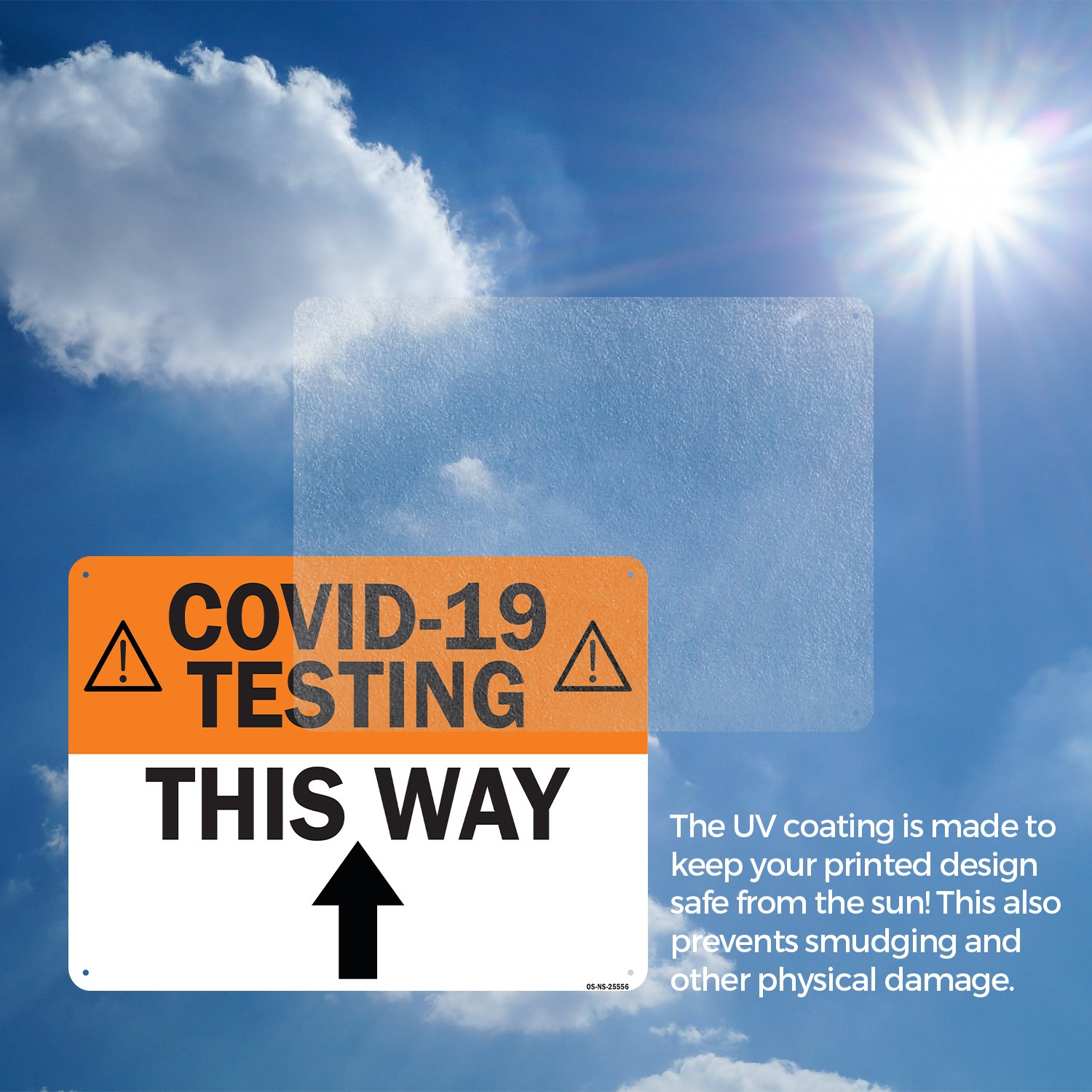 COVID-19 Testing This Way Up Arrow Public Safety Sign Or Decal – 5 or 10 Pack