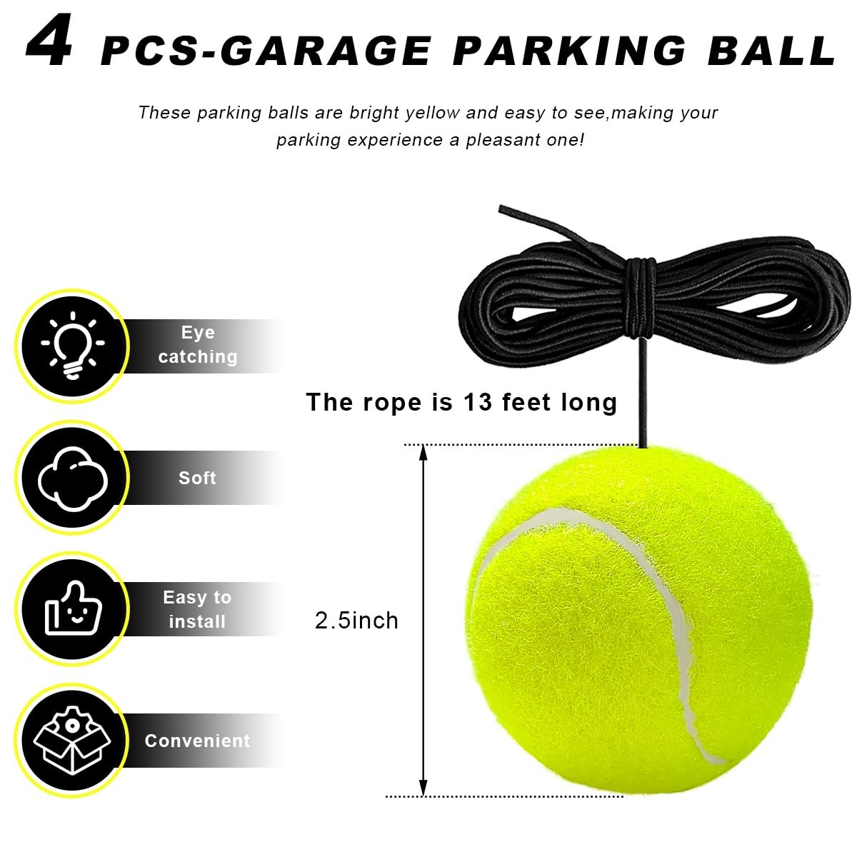 BWBWND 4 PCS Garage Parking Aid Ball, Retracting Tennis Ball 4PCS