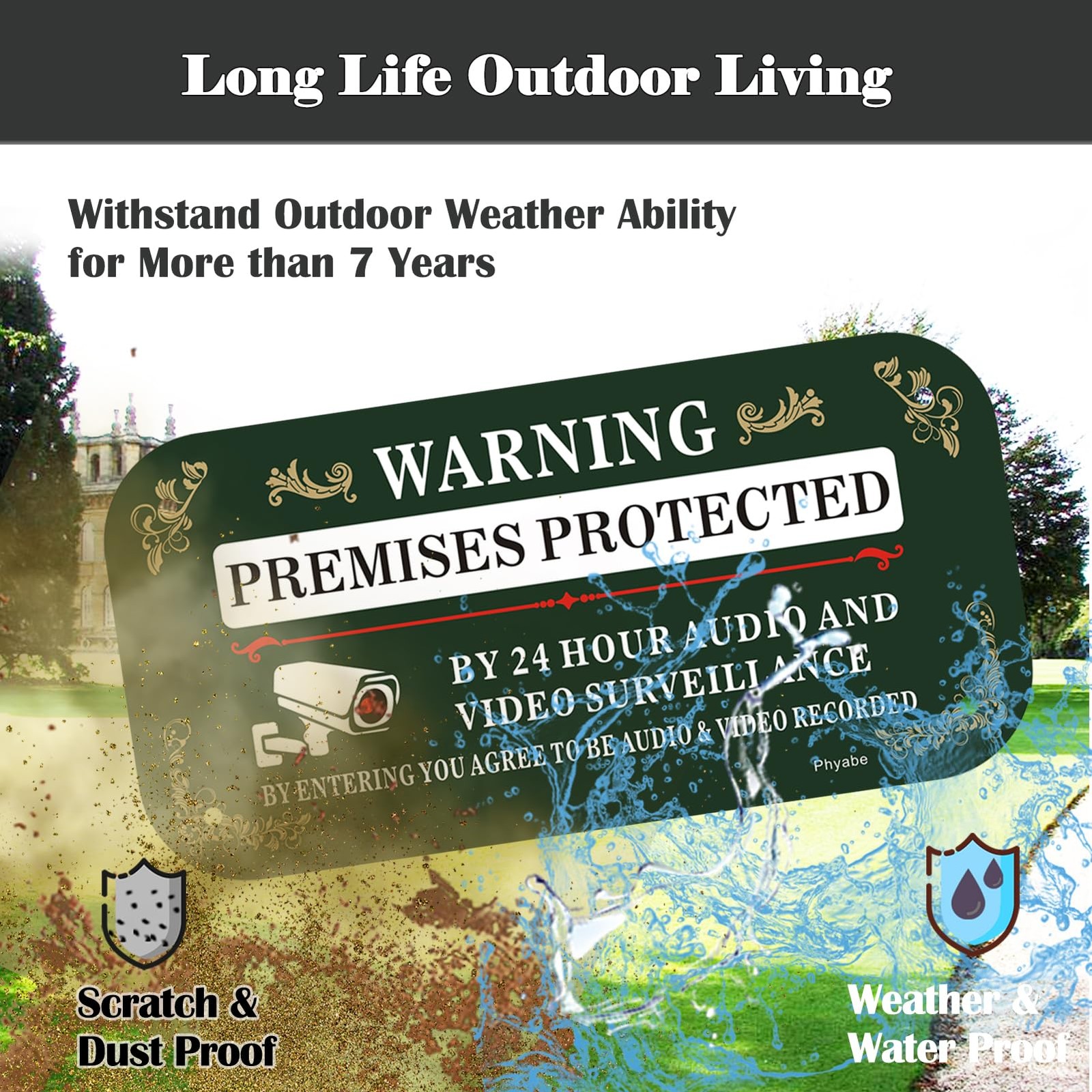 2 Pack Premises Protected by 24 Audio and Video Surveillance Sign, 12 x 6 inc…