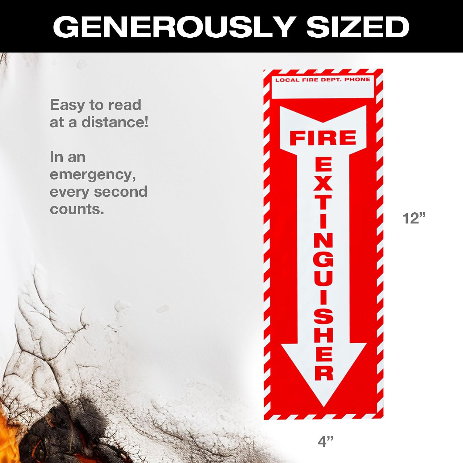 10 Pack Fire Extinguisher Arrow Sign Stickers 4×12 Indoor Outdoor Safety Labels